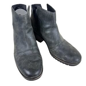 SOREL Cate Cutout Gray Leather Wooden Heel Rubber Soled Pull On Booties Size 8.5